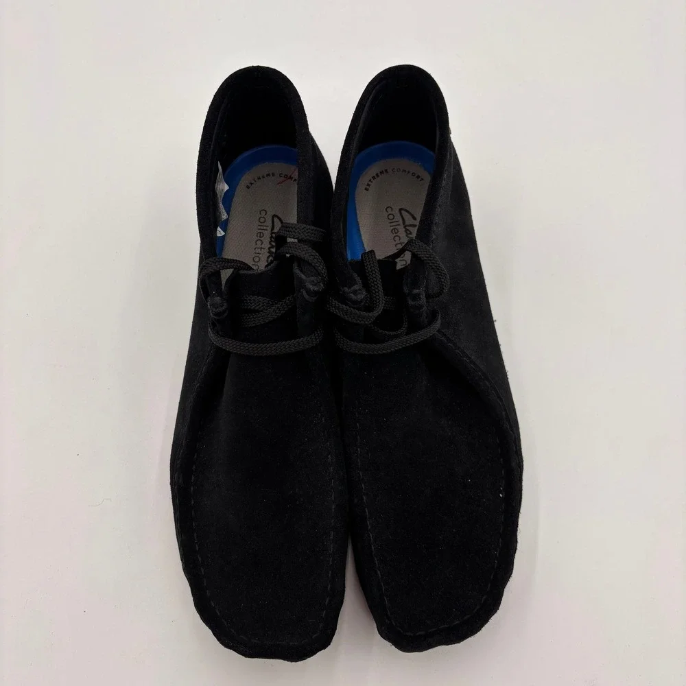 Clarks Shacre Boot Mens 11.5 Black EUC Suede Moccasin Chukka Wallabee Style
